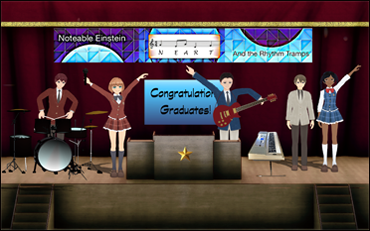 picture of the stage at with all the band members during their 5th grade graduation